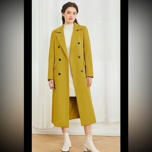 Women's Solid Color Double Button Pocket Overcoat, Casual Long Sleeve Lapel Neck